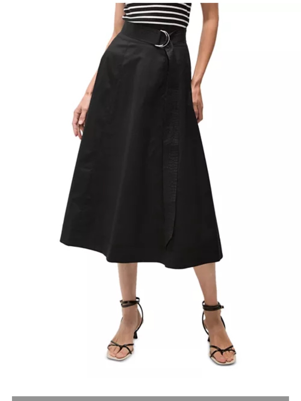 Veronica Beard Facia Black Midi Wrap Skirt with Buckle Detail